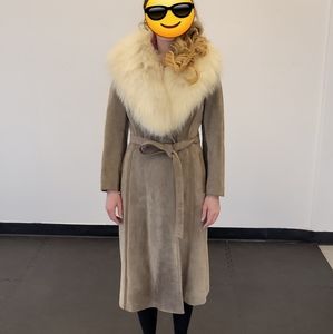 Vintage 70s Leather Spy Coat with fur trim
